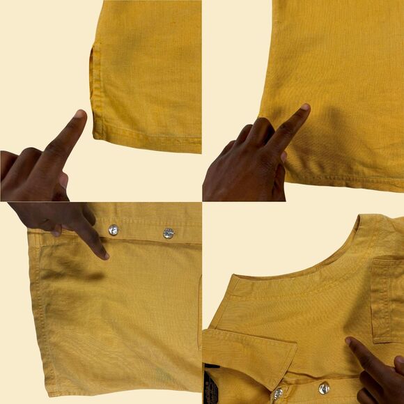 90s Eddie Bauer linen vest, size M vintage womens yellow button down top - Picture 4 of 9